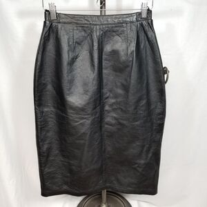 Jacqueline Ferrar VTG Women Black 100% Leather Business Chic Pencil Skirt Size 8